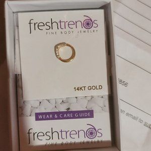 Solid 14k Gold Clicker Septum Ring 16G hinged 5/16 diameter with CZ stones